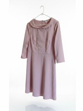 Women's Dusty Pink Fit-and-Flare Midi Dress with Collar